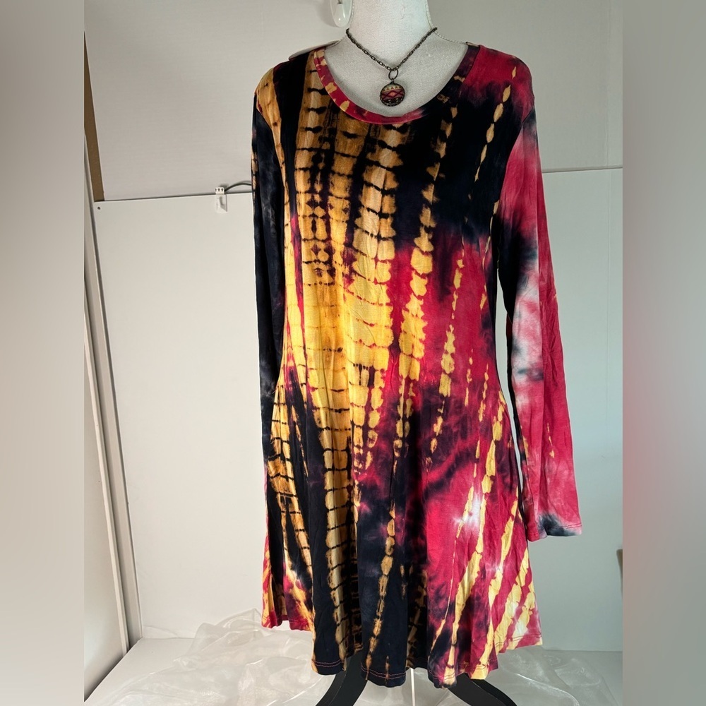 Umgee Tie Dye Boho Tunic Dress Small Long Sleeve Flowy Festival Style Small